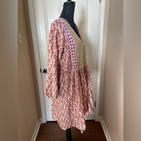 ZARA Rosie Crochet Trim Printed Maxi Dress Boho Pink Prairie Cotton Size XS - Picture 6 of 10